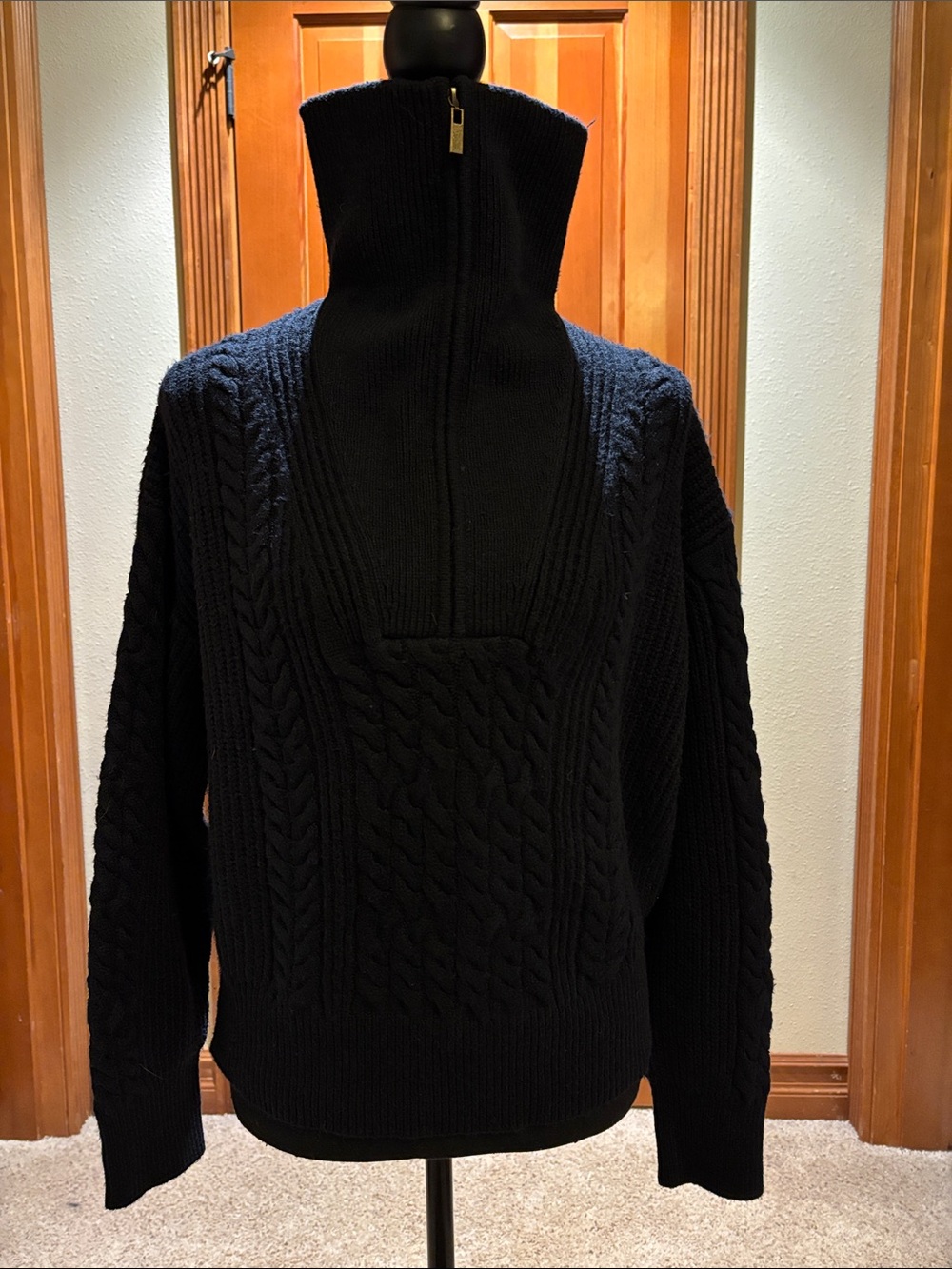 Nili Lotan for Target Black Cable-Knit Half-Zip Turtleneck Sweater, size S